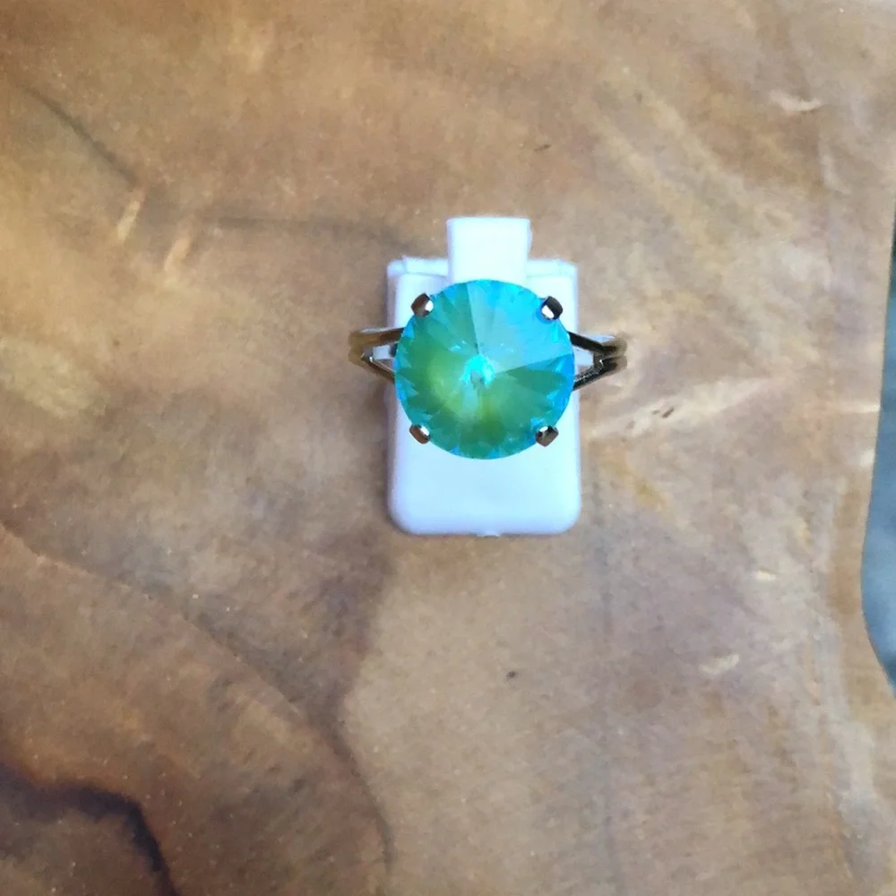 Aquamarine Aurora Borealis + Silver Rivoli Crystal Ring